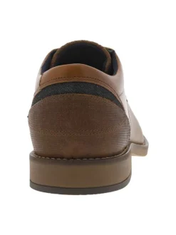 Derbies en cuir cognac et marine à talon plat avec des lacets ronds