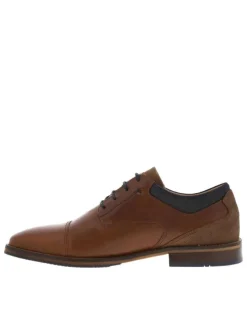 Derbies en cuir cognac à talon décroché bas et à lacets ronds bleus