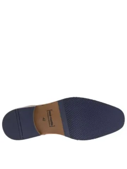 Derbies en cuir cognac à talon décroché bas et à lacets ronds bleus