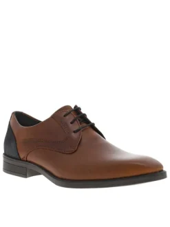 Derbies en cuir cognac à talon décroché bas et à lacets ronds bleus