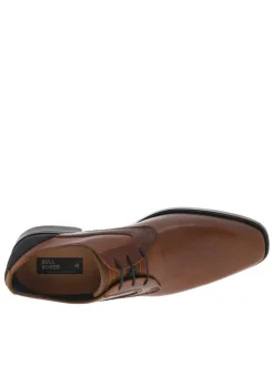 Derbies en cuir cognac à talon décroché bas et à lacets ronds bleus