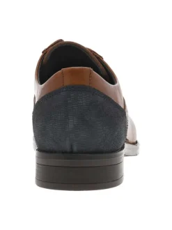 Derbies en cuir cognac à talon décroché bas et à lacets ronds bleus
