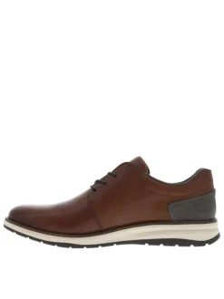 Derbies en cuir cognac à talon plat avec des lacets et un zip latéral