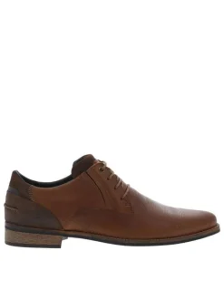 Derbies en cuir cognac à talon plat avec lacets ronds et fentes sur les côtés