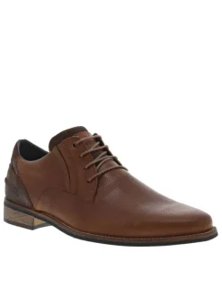 Derbies en cuir cognac à talon plat avec lacets ronds et fentes sur les côtés