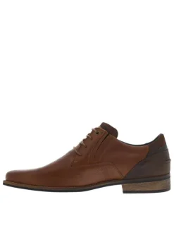 Derbies en cuir cognac à talon plat avec lacets ronds et fentes sur les côtés