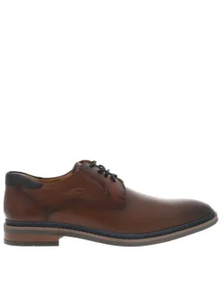 Derbies en cuir cognac à talon plat et à lacets ronds avec empiècements texturés