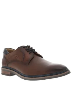 Derbies en cuir cognac à talon plat et à lacets ronds avec empiècements texturés