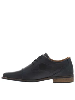 Derbies en cuir lisse bleu marine à talon décroché bas et à lacets ronds