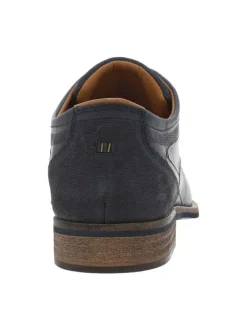 Derbies en cuir lisse bleu marine à talon décroché bas et à lacets ronds