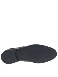 Derbies en cuir marine à bout droit avec un talon décroché bas
