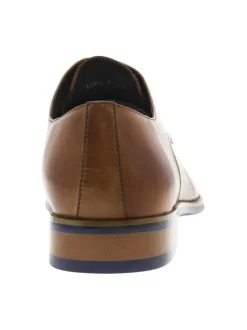 Derbies en cuir marron avec détails bleus un talon plat et lacets ronds