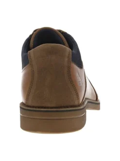 Derbies en cuir marron cognac à talon décroché bas et à lacets ronds enduis