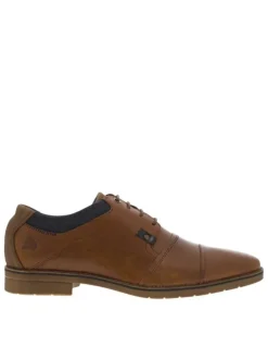 Derbies en cuir marron cognac à talon décroché bas et à lacets ronds enduis