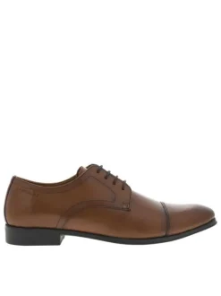 Derbies en cuir marrons à bout droit arrondi et à talon décroché bas