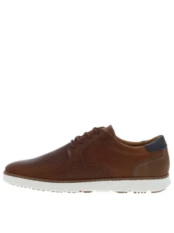 Derbies en cuir marron à semelle sneaker blanche semi compensée et lacets ronds