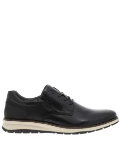 Derbies en cuir noires avec semelle à talon plat et lacets ronds