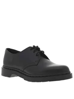 Derbies en cuir noires avec talon décroché bas et à lacets ronds