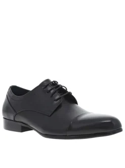 Derbies en cuir noires avec un talon décroché bas et des lacets ronds
