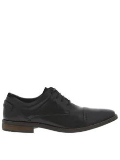 Derbies en cuir noires à bout droit avec un talon décroché bas