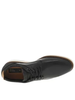 Derbies en cuir noires à semelle plate et à lacets ronds bleus