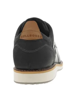 Derbies en cuir noires à semelle plate et à lacets ronds bleus