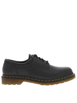 Derbies en cuir noires à talon décroché bas et avec surpiqûres jaunes