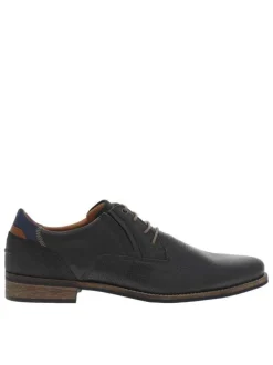 Derbies en cuir noires à talon plat avec fentes sur les côtés et lacets ronds