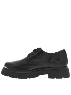Derbies en cuir noir à extérieure antidérapante et à lacets plats