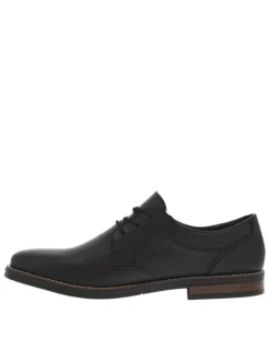 Derbies en cuir noir à talon aspect boisé décroché bas et à lacets ronds enduis