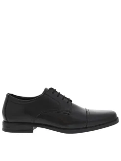 Derbies en cuir noir à talon décroché bas, chaussant ajusté par lacets ronds