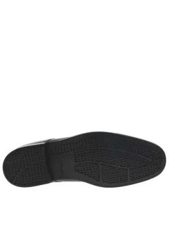 Derbies en cuir noir à talon décroché bas, chaussant ajusté par lacets ronds