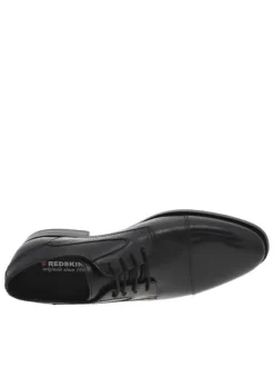 Derbies en cuir noir à talon décroché bas et à lacets ronds enduis