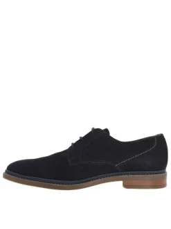 Derbies en cuir nubuck bleu marine avec un talon plat et des lacets ronds