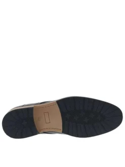 Derbies en cuir patiné marine à talon décroché bas et à lacets ronds enduis