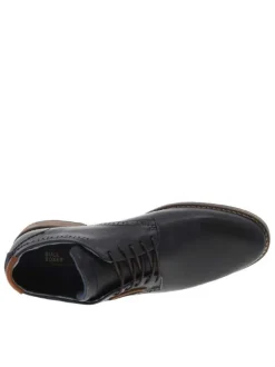Derbies en cuir patiné marine à talon décroché bas et à lacets ronds enduis