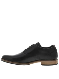 Derbies en cuir patiné noir à talon décroché bas et à lacets ronds marron