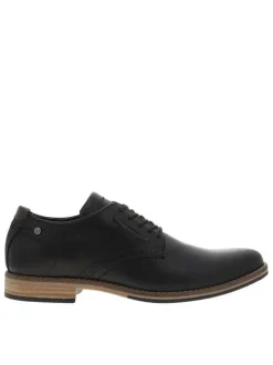 Derbies en cuir patiné noir à talon décroché bas et à lacets ronds marron