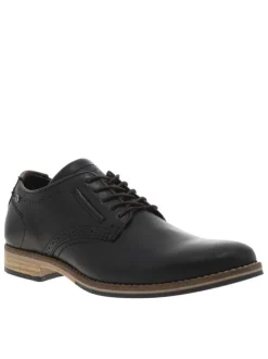 Derbies en cuir patiné noir à talon décroché bas et à lacets ronds marron