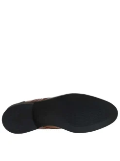 Derbies en cuir tan à talon décroché bas avec des lacets ronds