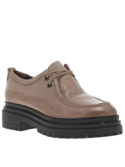 Derbies en cuir taupe à semelle chunky et à lacets ronds noirs