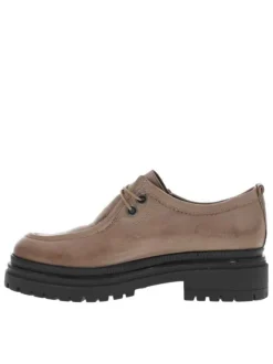 Derbies en cuir taupe à semelle chunky et à lacets ronds noirs