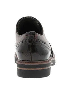 Derbies léopard avec empiècements marron vernis et semelle à talon décroché bas