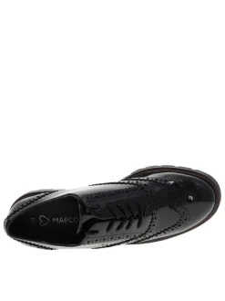 Derbies noires vernies avec semelle à talon décroché bas et lacets ronds