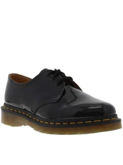Derbies noires vernies en cuir avec talon plat