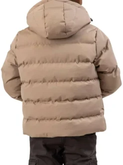Doudoune à capuche taupe matelassée avec un intérieur en moumoute