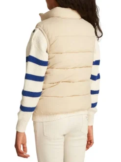 Doudoune beige unie coupe avec une coupe droite et un col montant