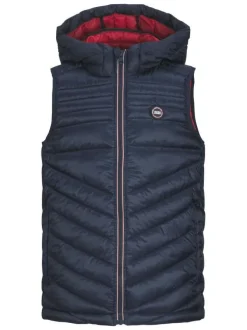 Doudoune marine unie coupe droite avec un col à capuche et un patch