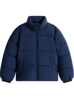 Doudoune matelassée bleu marine avec un col montant et fermeture à glissière