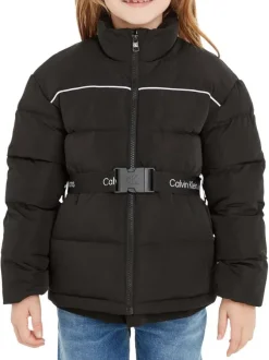 Doudoune matelassée noire unie avec liseré blanc à la poitrine
